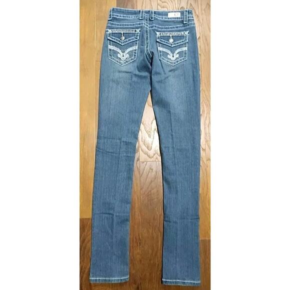 Kaba Women's Juniors Size 0 Blue Skinny Medium Wash Cotton Blend Stretch Jeans - Picture 4 of 6